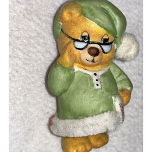 SoftN Snoozy Chimers Dangling Legs Jasco Porcelain Ornament Fur Trim 2.75"X 2"W